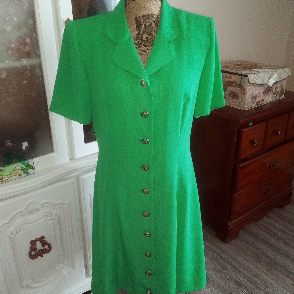 Leslie Fay Bright Green Button-Front Dress